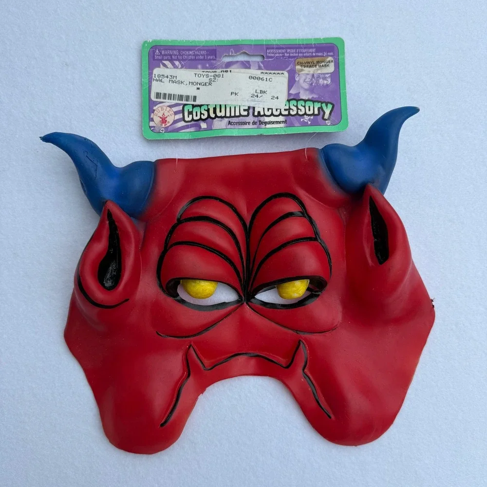 1994 Rubie's Monger Devil Demon Vinyl Half Face Mask NOS Vintage Halloween HTF